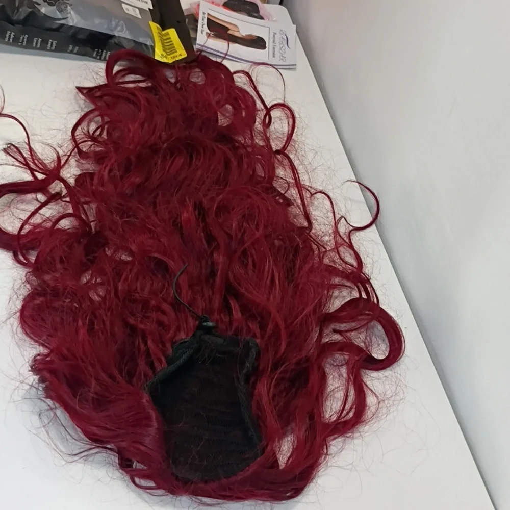 Burgundy‎ Long Ponytail Extension • 26” Wavy Clip-In Drawstring